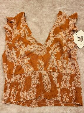 Paper Crane Rust Paisley Ruffle Crop Top